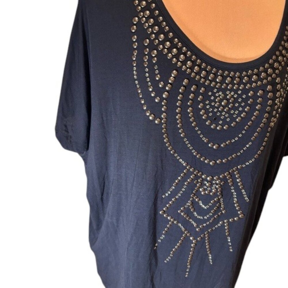 Haute Hippie Midnight Blue Studded Embellished Tunic Top Size S - Picture 3 of 5